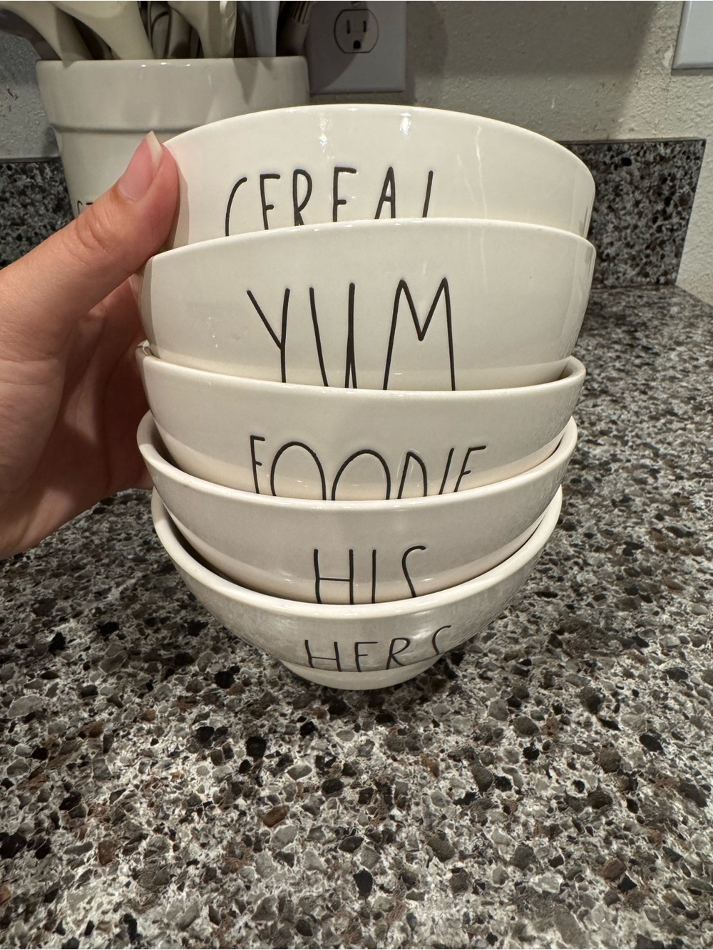 Rae Dunn Cream Ceramic Stackable Bowls with Black Lettering - Set of 5